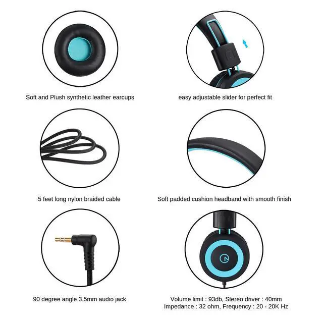 Alt view image 4 of 6 - Kids Headphones K11 Foldable Stereo Tangle-Free 5ft Long Cord 3.5mm Jack Plug in Wired On-Ear Headset for iPad/Amazon Kindle,Fire/Boys/Girls/School/Laptop/Travel/Plane/Tablet (Black)