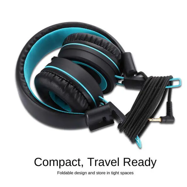 Alt view image 5 of 6 - Kids Headphones K11 Foldable Stereo Tangle-Free 5ft Long Cord 3.5mm Jack Plug in Wired On-Ear Headset for iPad/Amazon Kindle,Fire/Boys/Girls/School/Laptop/Travel/Plane/Tablet (Black)
