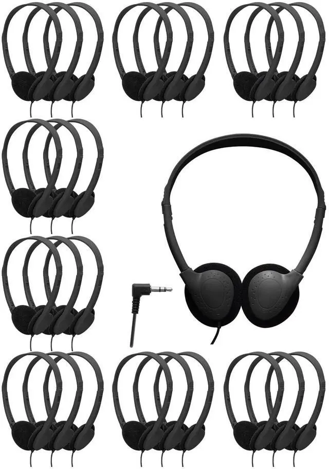 Main image of 25 Pack Headphones Bulk for School Wired Student Earphones for Classroom with Adjustable Headband On-Ear Class Set Headsets Individually PackedBlack