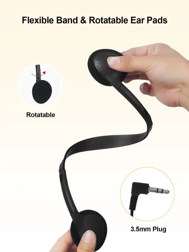 Alt view image 3 of 6 - 25 Pack Headphones Bulk for School Wired Student Earphones for Classroom with Adjustable Headband On-Ear Class Set Headsets Individually PackedBlack
