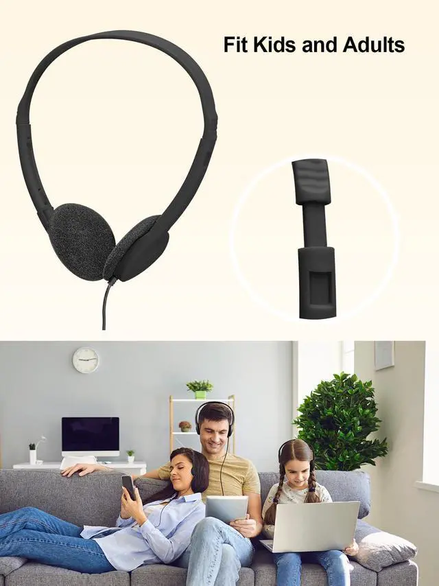 Alt view image 4 of 6 - 25 Pack Headphones Bulk for School Wired Student Earphones for Classroom with Adjustable Headband On-Ear Class Set Headsets Individually PackedBlack