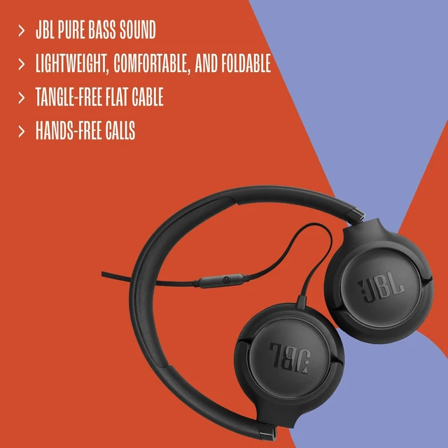 Alt view image 5 of 7 - Tune 530 Wired - Wired On-Ear Headphones - Black Pure Bass Sound, 3.5mm Connection, Lightweight + foldable, flat cable