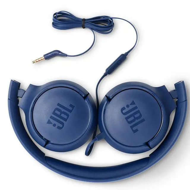 Alt view image 4 of 6 - Wired on-ear headphones, Pure Bass Sound, 1-button remote/mic, Tangle-free flat cable, Lightweight and foldable design, Ask Siri or Google Now (Blue)
