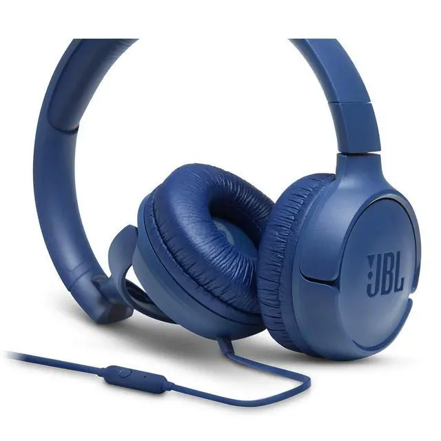 Alt view image 5 of 6 - Wired on-ear headphones, Pure Bass Sound, 1-button remote/mic, Tangle-free flat cable, Lightweight and foldable design, Ask Siri or Google Now (Blue)
