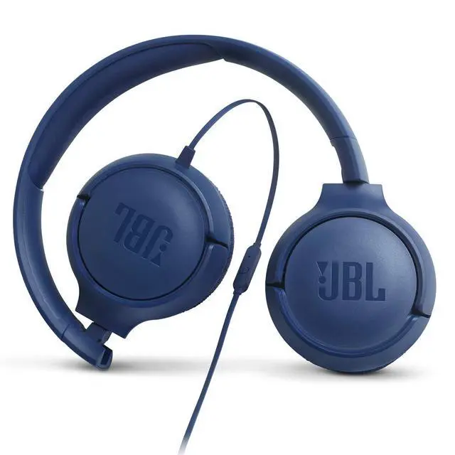 Alt view image 6 of 6 - Wired on-ear headphones, Pure Bass Sound, 1-button remote/mic, Tangle-free flat cable, Lightweight and foldable design, Ask Siri or Google Now (Blue)