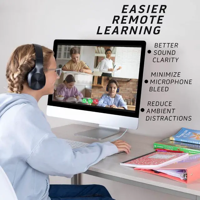 Alt view image 7 of 7 - Bulk Kids Headphones for School with Microphones - 5-Pack On-Ear 3.5mm Wired Headphones for Schools -Comfy Wired Kids Headphones with in-Line Mics School Headphones for Kids