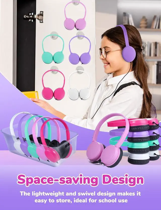 Alt view image 4 of 7 - 10 Pack Classroom Headphones for School Kids Students, Durable On Ear Comfy Wired Headset for Children Boys Girls Teens Toddler, Noise Stereo Sound 3.5mm Jack for Online Learning Travel(,10Mixed)
