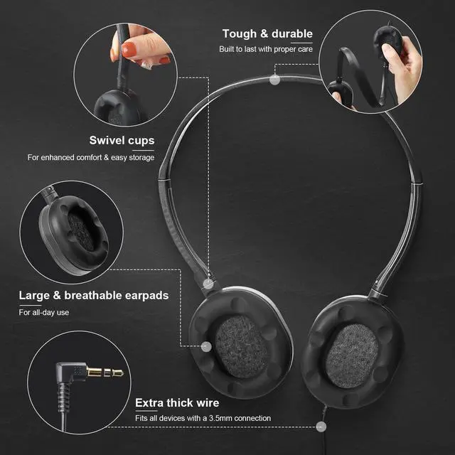 Alt view image 3 of 6 - 0 Pack Wired Headphones, Adjustable On Ear Headphones, Kids Headphones with Stereo, Children Headphones Earbuds for Kids, Boys, Girls, Schools, Laptop, Travel, Plane, Tablet (Multicolors)