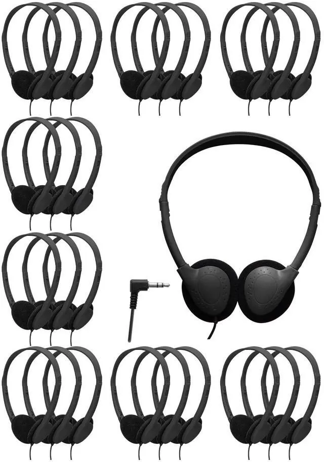 Main image of 50 Pack Bulk Headphones for School Classroom, Adjustable On-Ear Headsets Wired Fit Kids to Adults, Wholesale Class Set Individually PackedBlack