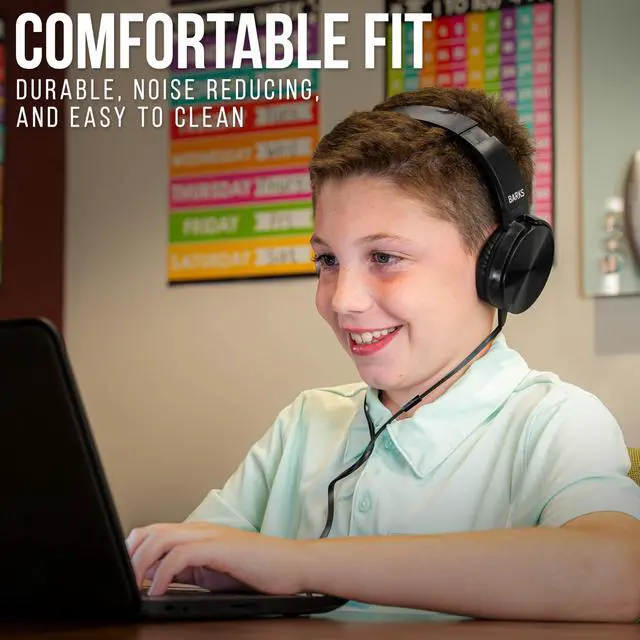 Alt view image 5 of 6 - Classroom Headphones with Microphone (Black, 12 Pack) - Wired 3.5mm On-Ear Bulk Headphones for Classroom: Best for Students K-12 Schools (Durable, Inline Microphone, Great Recording Quality)