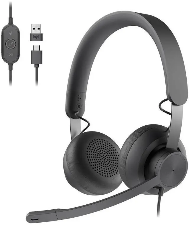 Main image of Wired On-Ear Headset with Advanced Noise-canceling Microphone, Simple USB-C and Included USB-A Adapter, Plug-and-Play Compatibility for All Devices