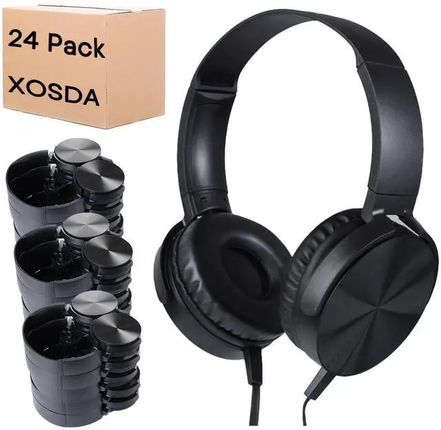 Main image of Bulk Headphones for Classroom 24 Pack,Wholesale School On Ear Durable Wired Headset for Students,Kids,Children Toddler Teen Boys Girls and Adult(LS450,24 Black)