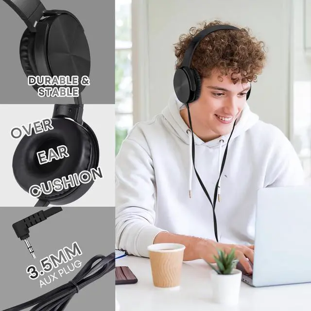 Alt view image 2 of 7 - Bulk Headphones for Classroom 24 Pack,Wholesale School On Ear Durable Wired Headset for Students,Kids,Children Toddler Teen Boys Girls and Adult(LS450,24 Black)