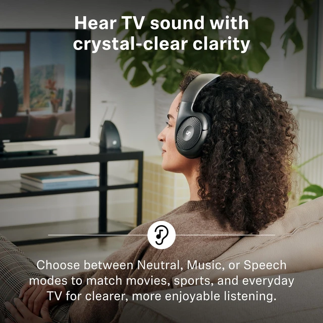 Alt view image 2 of 7 - On-Ear Wireless Headphones for Crystal-clear TV Listening with 3 Sound Modes, Lightweight Design, Easy Volume Control, 60 m Range and Convenient Transmitter/Charger Combo - Black