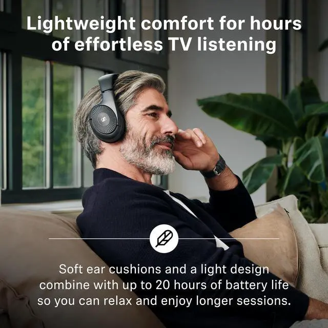 Alt view image 3 of 7 - On-Ear Wireless Headphones for Crystal-clear TV Listening with 3 Sound Modes, Lightweight Design, Easy Volume Control, 60 m Range and Convenient Transmitter/Charger Combo - Black