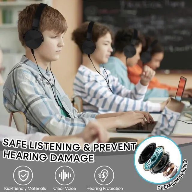 Alt view image 6 of 7 - Bulk Headphones for Classroom 24 Pack,Wholesale School On Ear Durable Wired Headset for Students,Kids,Children Toddler Teen Boys Girls and Adult(LS450,24 Black)
