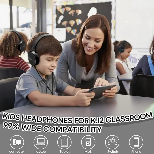 Alt view image 4 of 7 - Bulk Headphones for Classroom 24 Pack,Wholesale School On Ear Durable Wired Headset for Students,Kids,Children Toddler Teen Boys Girls and Adult(LS450,24 Black)