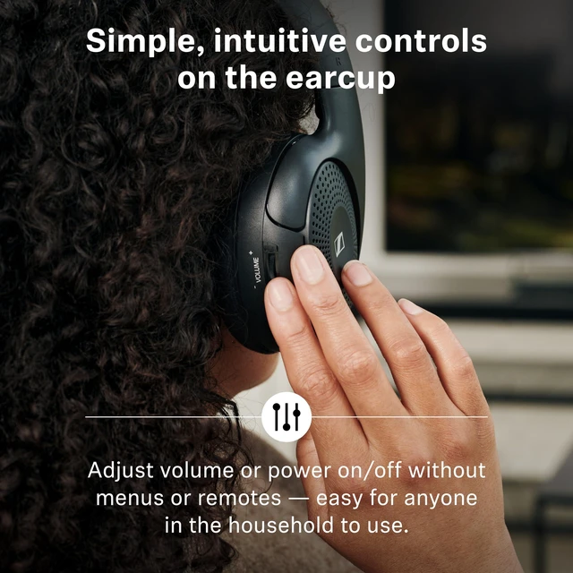 Alt view image 4 of 7 - On-Ear Wireless Headphones for Crystal-clear TV Listening with 3 Sound Modes, Lightweight Design, Easy Volume Control, 60 m Range and Convenient Transmitter/Charger Combo - Black