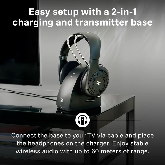 Alt view image 5 of 7 - On-Ear Wireless Headphones for Crystal-clear TV Listening with 3 Sound Modes, Lightweight Design, Easy Volume Control, 60 m Range and Convenient Transmitter/Charger Combo - Black