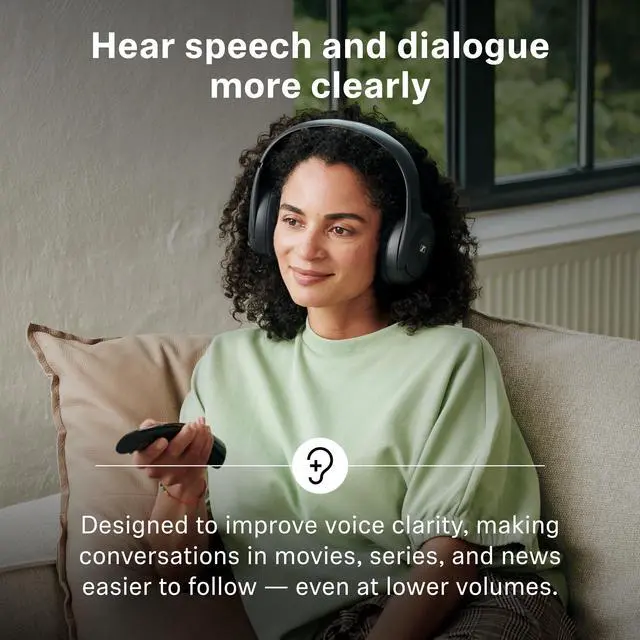 Alt view image 7 of 7 - On-Ear Wireless Headphones for Crystal-clear TV Listening with 3 Sound Modes, Lightweight Design, Easy Volume Control, 60 m Range and Convenient Transmitter/Charger Combo - Black