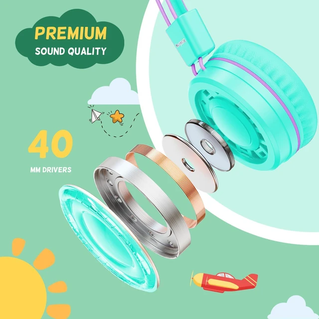 Alt view image 3 of 7 - USB Type C Kids Headphones for School, Wired Toddler Headphones, 94dB Volume Limited, HD Stereo Sound, Foldable Lightweight On-Ear Wired Headphones for Kids/Children/Teens/Boys (Purple Green)
