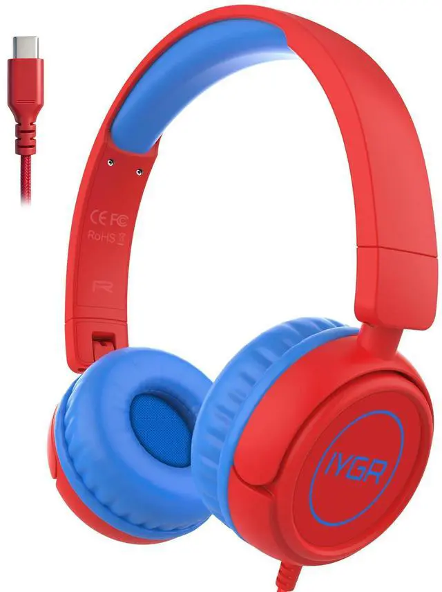 Main image of Kids Headphones with USB-C, for Toddler & Kids Ages 2-12, 85dB Safe Volume Limited, Adjustable Headband & Foldable Wired, On-Ear Headphones for School, Travel, Tablet, iPad