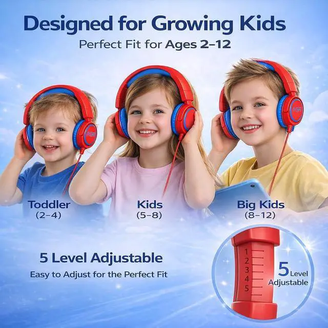 Alt view image 2 of 7 - Kids Headphones with USB-C, for Toddler & Kids Ages 2-12, 85dB Safe Volume Limited, Adjustable Headband & Foldable Wired, On-Ear Headphones for School, Travel, Tablet, iPad