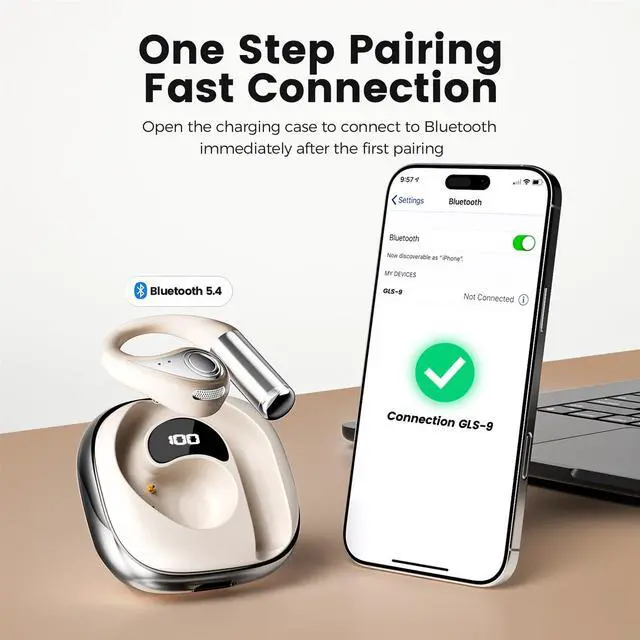 Alt view image 5 of 7 - Open Ear Headphones, Bluetooth Earbuds 5.4 wireless open ear bluetooth earbuds with Adjustable Ear Hooks, Ultra-Comfort, Snug Fit, Powerful Sound, Clear Calls, 40H Playtime, Multipoint Connection