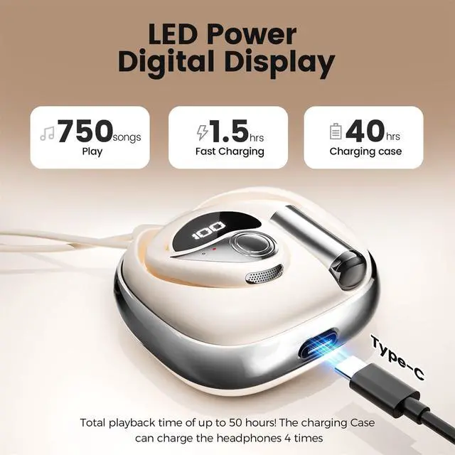 Alt view image 6 of 7 - Open Ear Headphones, Bluetooth Earbuds 5.4 wireless open ear bluetooth earbuds with Adjustable Ear Hooks, Ultra-Comfort, Snug Fit, Powerful Sound, Clear Calls, 40H Playtime, Multipoint Connection