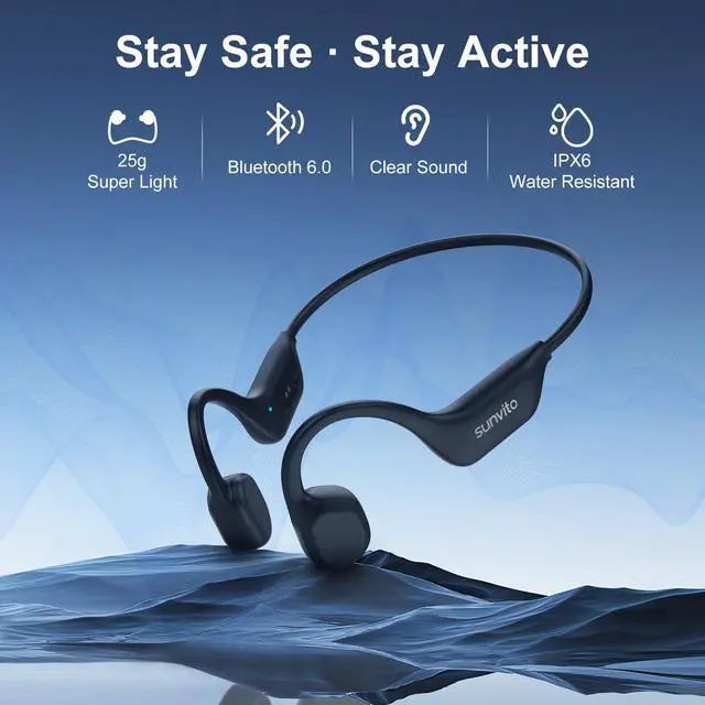 Alt view image 2 of 7 - Bone Conduction Headphones, Open Ear Bluetooth 6.0 Headphones with Mic, Lightweight Wireless Sports Headphones, 10H Playtime, IPX6 Sweatproof Headphones for Running, Gym, Cycling