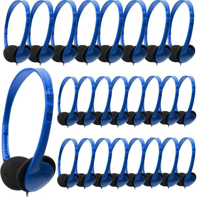 Main image of Kids Headphones Bulk 25 Pack for Classroom School, Wholesale Wired Adjustable On Ear Headphones for Students Teens Children and Adult(LS04,25 Blue)