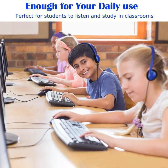Alt view image 5 of 7 - Kids Headphones Bulk 25 Pack for Classroom School, Wholesale Wired Adjustable On Ear Headphones for Students Teens Children and Adult(LS04,25 Blue)