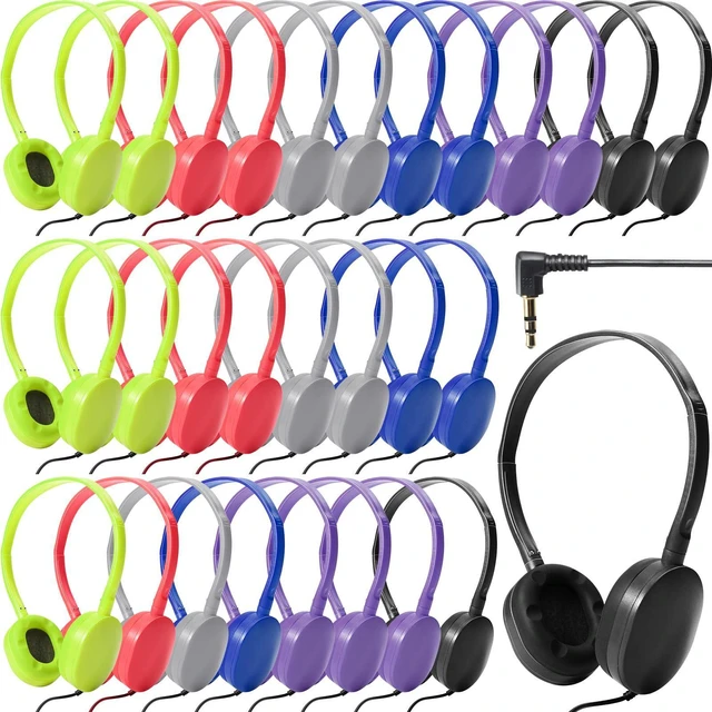 Main image of 30 Pack Wired On-Ear Headphones with Stereo Headband | Bulk Wired Headphones for Schools, Laptops, Tablets, Travel and Airplane Use, with Adjustable Fit for Everyday Listening