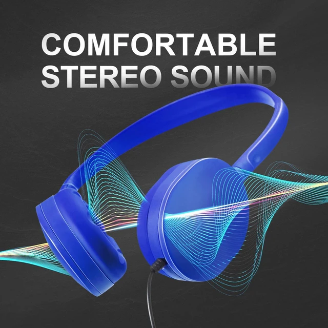 Alt view image 2 of 6 - 30 Pack Wired On-Ear Headphones with Stereo Headband | Bulk Wired Headphones for Schools, Laptops, Tablets, Travel and Airplane Use, with Adjustable Fit for Everyday Listening