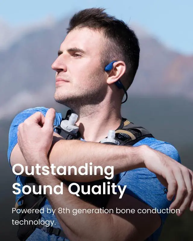 Alt view image 6 of 7 - OpenRun, Bone Conduction Headphones,Open-Ear Bluetooth Wireless Sport Headphones for Running & Workout,Sweat Resistant, Long 8H Playtime,Mic,Hair Band-Standard-Blue