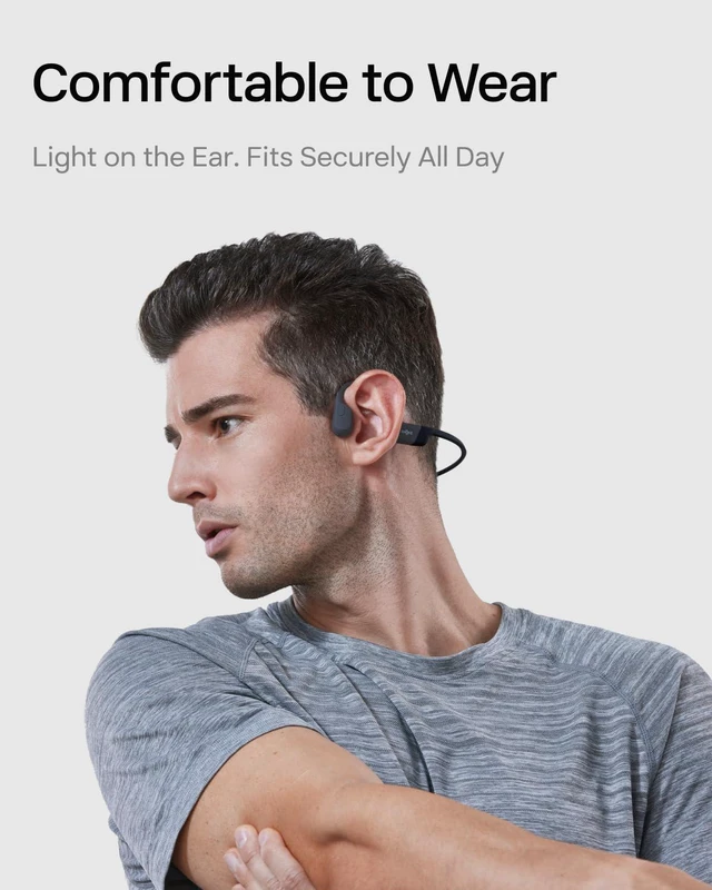 Alt view image 3 of 7 - OpenRun with USB-C Charging - Open-Ear Bluetooth Bone Conduction Sport Headphones - Sweat Resistant Wireless Earphones for Workouts and Running - Built-in Mic, with Hair Band - Standard - Black