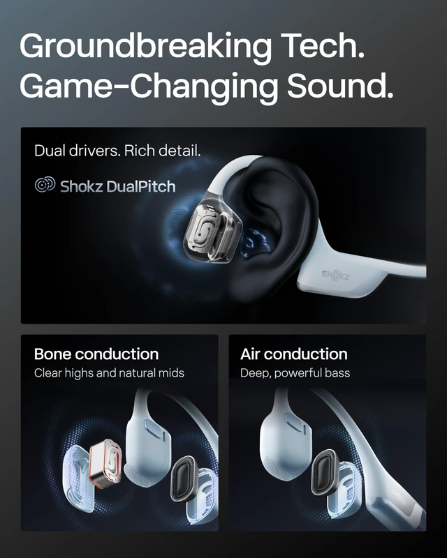 Alt view image 5 of 7 - OpenRun Pro 2 Bone Conduction Bluetooth Sport Headphones, Blue Bundle with Reflective StripDualPitch premium soundOpen ear awareness; Smart Mic; IP55; 12H battery; Running/Cycling/Hiking