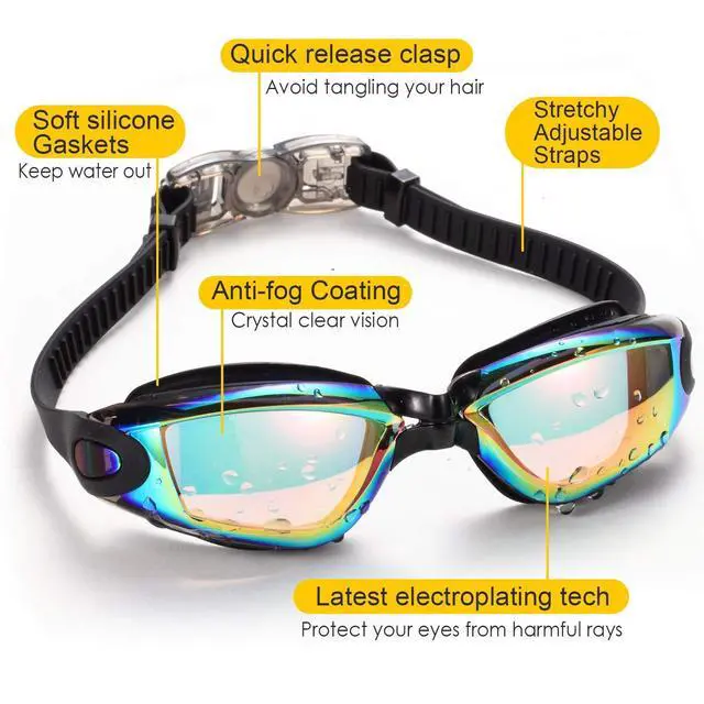 Alt view image 2 of 6 - Swim Goggles, 2 Pack Swimming Goggles for Adult Men Women Youth Kids Child