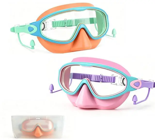 Main image of 2 Pack Kids Swim Goggles with Nose Cover for Boys Girls 3-16, HD Wide View Anti Fog UV Protection Leakproof Swimming Goggles, Soft Silicone Tangle-Free Pool Goggles for Swim Lessons Beach Essentials
