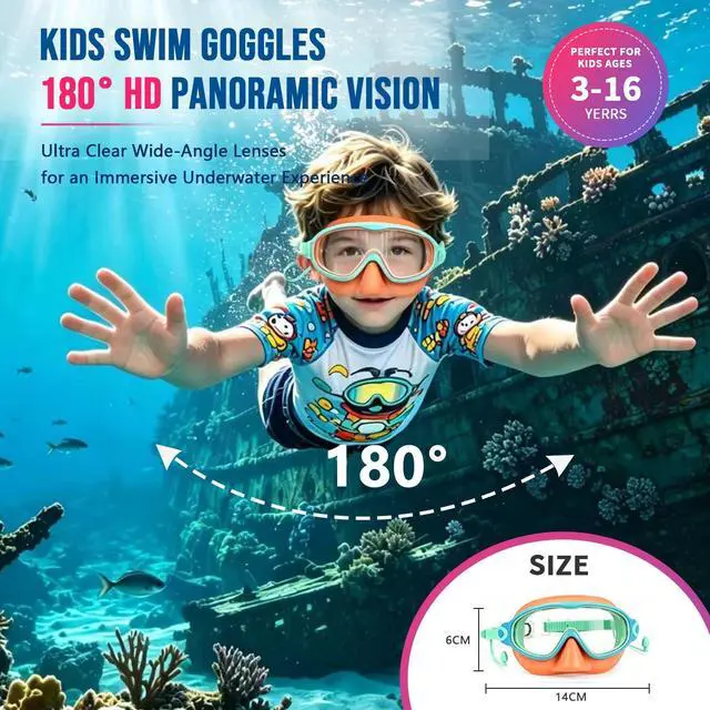 Alt view image 2 of 7 - 2 Pack Kids Swim Goggles with Nose Cover for Boys Girls 3-16, HD Wide View Anti Fog UV Protection Leakproof Swimming Goggles, Soft Silicone Tangle-Free Pool Goggles for Swim Lessons Beach Essentials