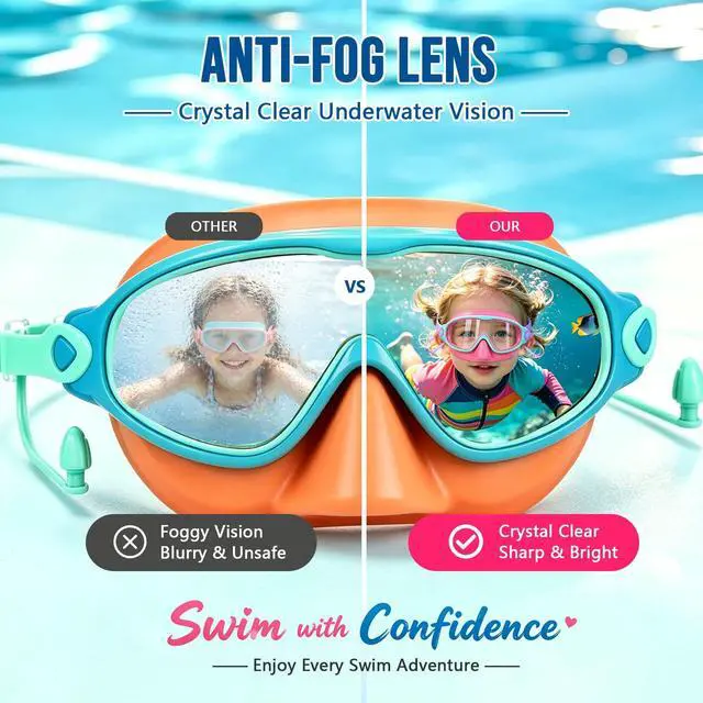 Alt view image 3 of 7 - 2 Pack Kids Swim Goggles with Nose Cover for Boys Girls 3-16, HD Wide View Anti Fog UV Protection Leakproof Swimming Goggles, Soft Silicone Tangle-Free Pool Goggles for Swim Lessons Beach Essentials