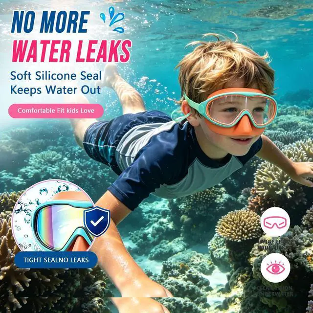 Alt view image 5 of 7 - 2 Pack Kids Swim Goggles with Nose Cover for Boys Girls 3-16, HD Wide View Anti Fog UV Protection Leakproof Swimming Goggles, Soft Silicone Tangle-Free Pool Goggles for Swim Lessons Beach Essentials