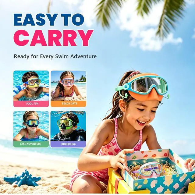 Alt view image 7 of 7 - 2 Pack Kids Swim Goggles with Nose Cover for Boys Girls 3-16, HD Wide View Anti Fog UV Protection Leakproof Swimming Goggles, Soft Silicone Tangle-Free Pool Goggles for Swim Lessons Beach Essentials