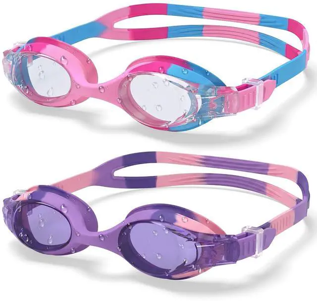 Main image of Swim Goggles for Kids Age 3-8 Anti-Fog Clear Vision Full Protection Goggles Perfect for Toddler Swimming (Pink & Purple-2 Pack)
