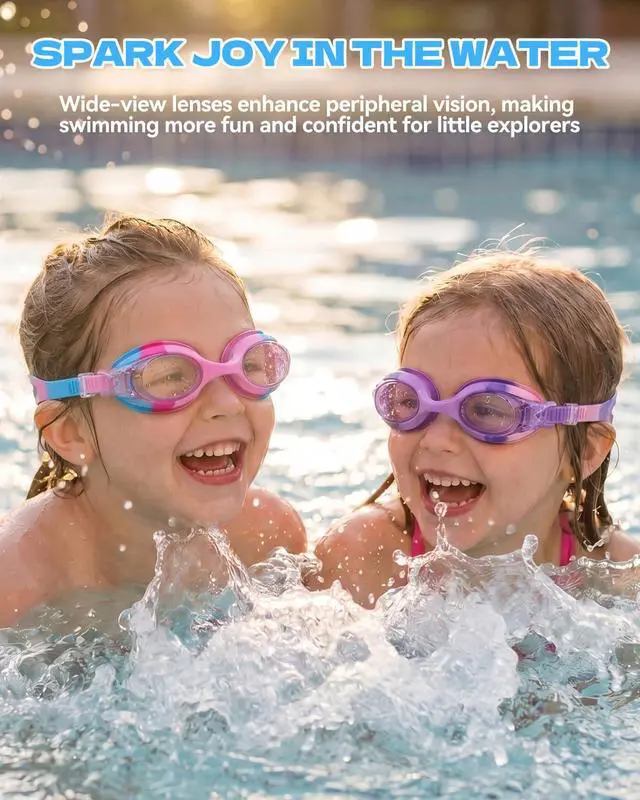 Alt view image 5 of 7 - Swim Goggles for Kids Age 3-8 Anti-Fog Clear Vision Full Protection Goggles Perfect for Toddler Swimming (Pink & Purple-2 Pack)