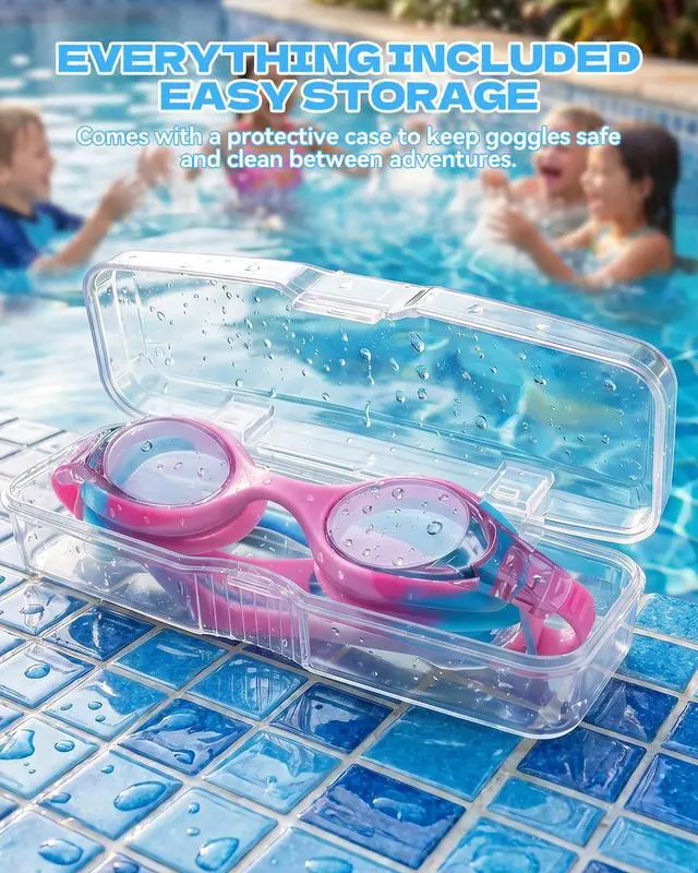 Alt view image 7 of 7 - Swim Goggles for Kids Age 3-8 Anti-Fog Clear Vision Full Protection Goggles Perfect for Toddler Swimming (Pink & Purple-2 Pack)