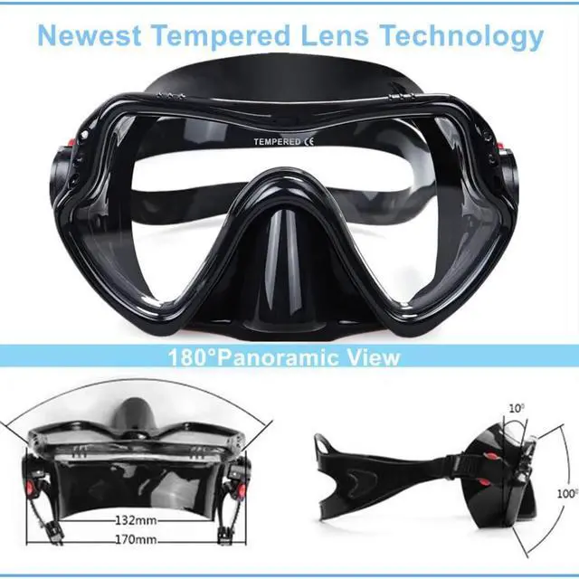 Alt view image 3 of 6 - Snorkel Diving Mask, Professional Snorkeling Mask Gear, Ultra Clear Lens With Wide View Tempered Glass Goggles,Anti Leakage Scuba Mask, Silicone Swimming Goggles Mask for Adults, Black