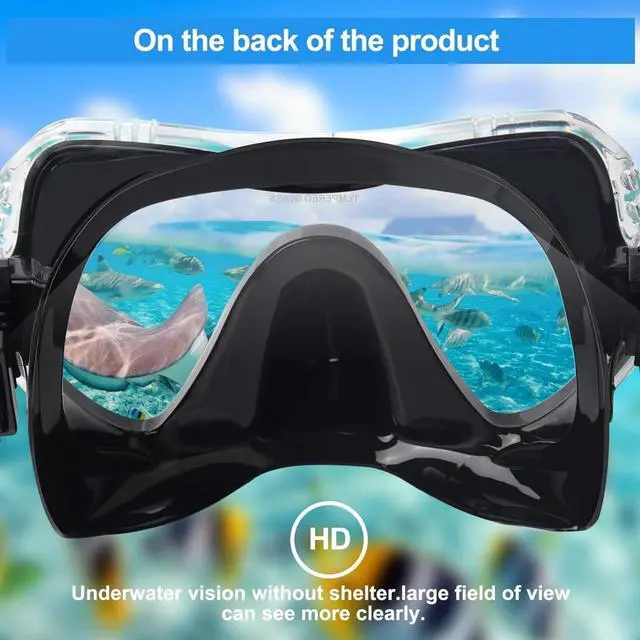 Alt view image 6 of 6 - Snorkel Diving Mask, Professional Snorkeling Mask Gear, Ultra Clear Lens With Wide View Tempered Glass Goggles,Anti Leakage Scuba Mask, Silicone Swimming Goggles Mask for Adults, Black