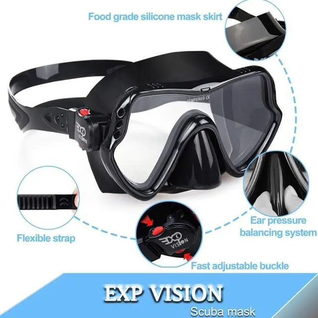 Alt view image 5 of 6 - Snorkel Diving Mask, Professional Snorkeling Mask Gear, Ultra Clear Lens With Wide View Tempered Glass Goggles,Anti Leakage Scuba Mask, Silicone Swimming Goggles Mask for Adults, Black