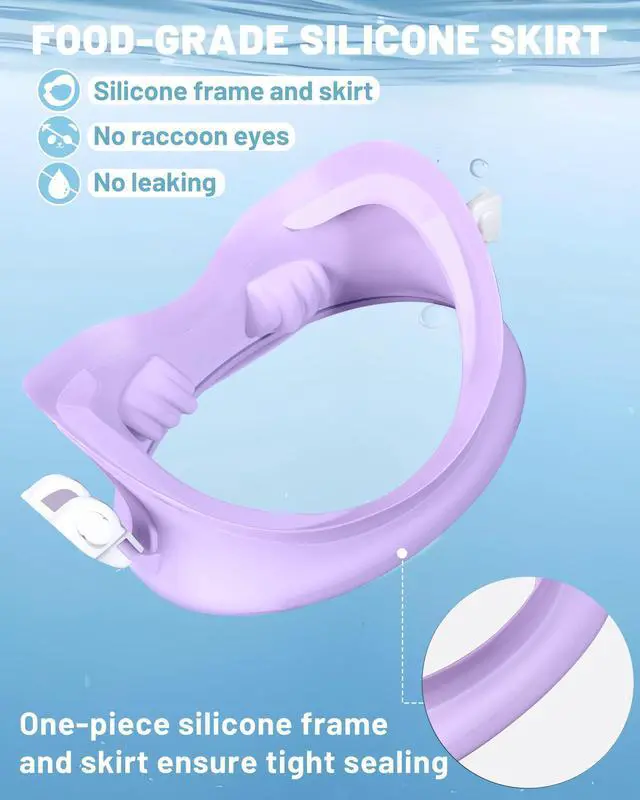 Alt view image 4 of 6 - Diving Mask Snorkeling Scuba Free Diving Swimming Goggles for Youth Adults Women Men HD Oval Tempered Glass Lens 180° Wide Clear Vision Anti Leak Swim Goggles Food-Grade Silicone